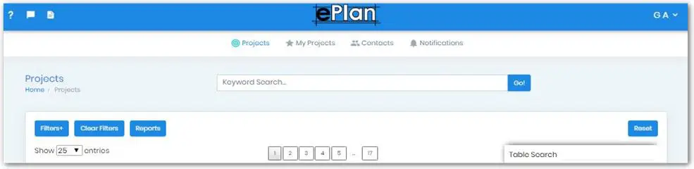 screen shot of eplan online plan room projects page
